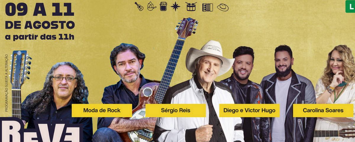 Banner com as atrações do festival Revelando SP, um dos eventos do estado de SP em agosto. 