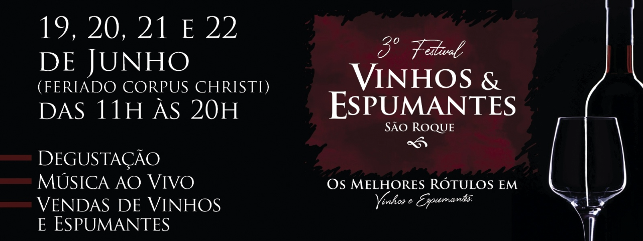 Banner de divulgação do Festival Vinhos e Espumantes, um evento enogastronômico para apreciar no interior de SP em junho