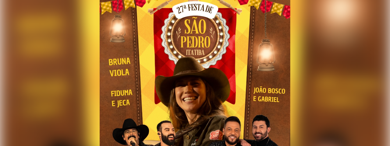 Banner de divulgação da Festa de São Pedro, que celebra a tradição religiosa e popular no interior no mês de julho