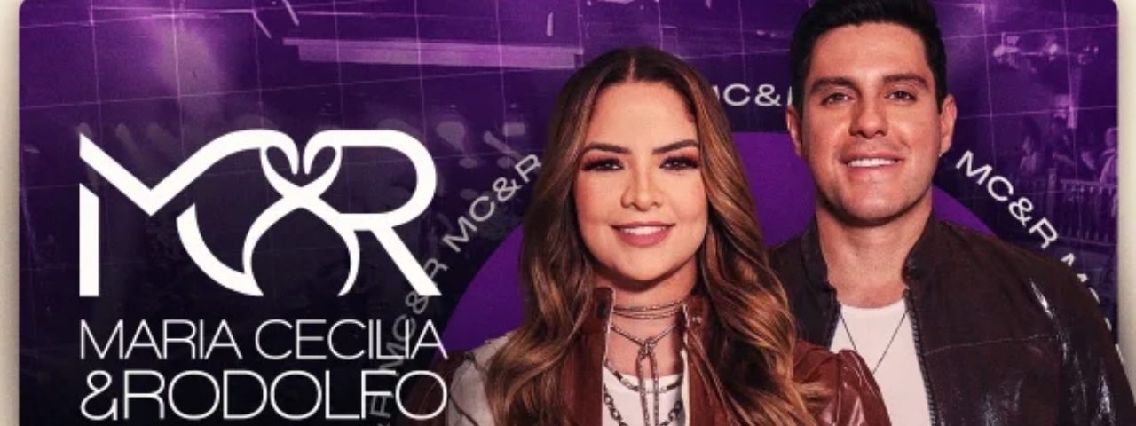 Banner de divulgação do show da dupla Maria Cecília & Rodolfo, um destaque musical em agosto em São Paulo