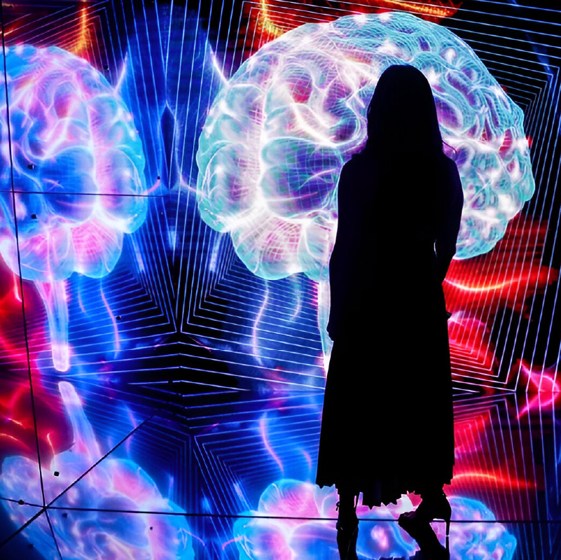 Detalhes da exposição "O que nos une", com obras que exploram aspectos da conexão humana