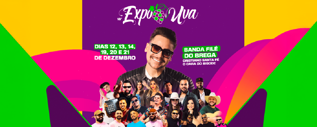 Banner de divulgação da Expo Uva 2025, destacando as atrações do evento