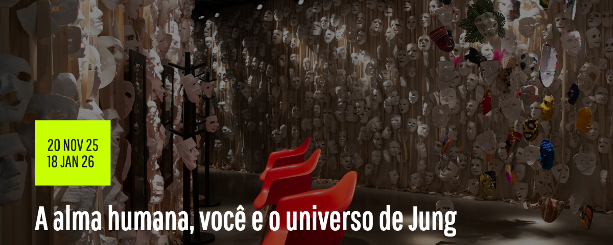 Banner da exposição "A alma humana, você e o universo de Jung", explorando o legado do psicólogo Carl G. Jung
