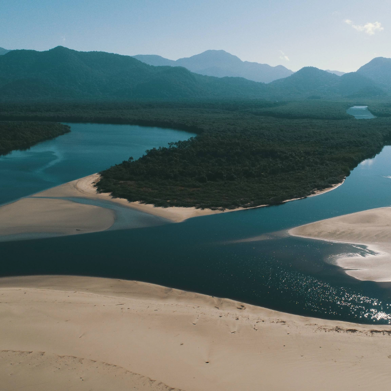 Vista aérea da praia da Juréia Itatins, cercada por mata atlântica preservada. (Fonte: Guia de Áreas Protegidas / Divulgação)