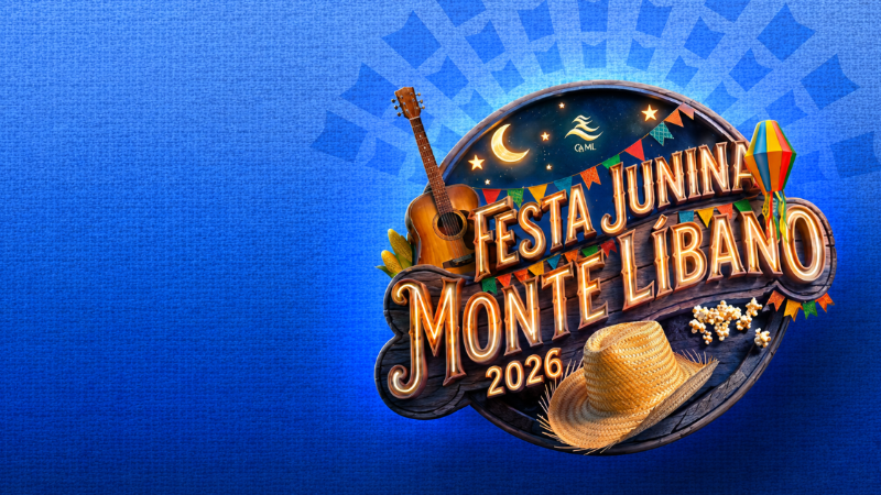 Arte oficial da Festa Junina Monte Líbano 2026 durante a temporada de festas juninas em São Paulo