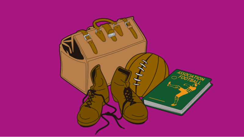 Ilustração com objetos ligados ao futebol utilizada na divulgação do Encontro Memofut no Museu do Futebol